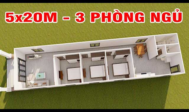 Ưu điểm nổi bật mẫu nhà mái tôn 5x20m nhà cấp 4 3 phòng ngủ 5x20